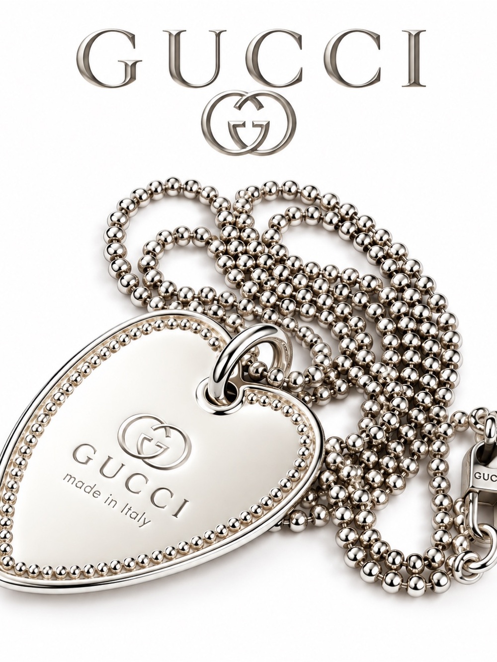 Gucci Authentic Silver Heart Pendant Necklace